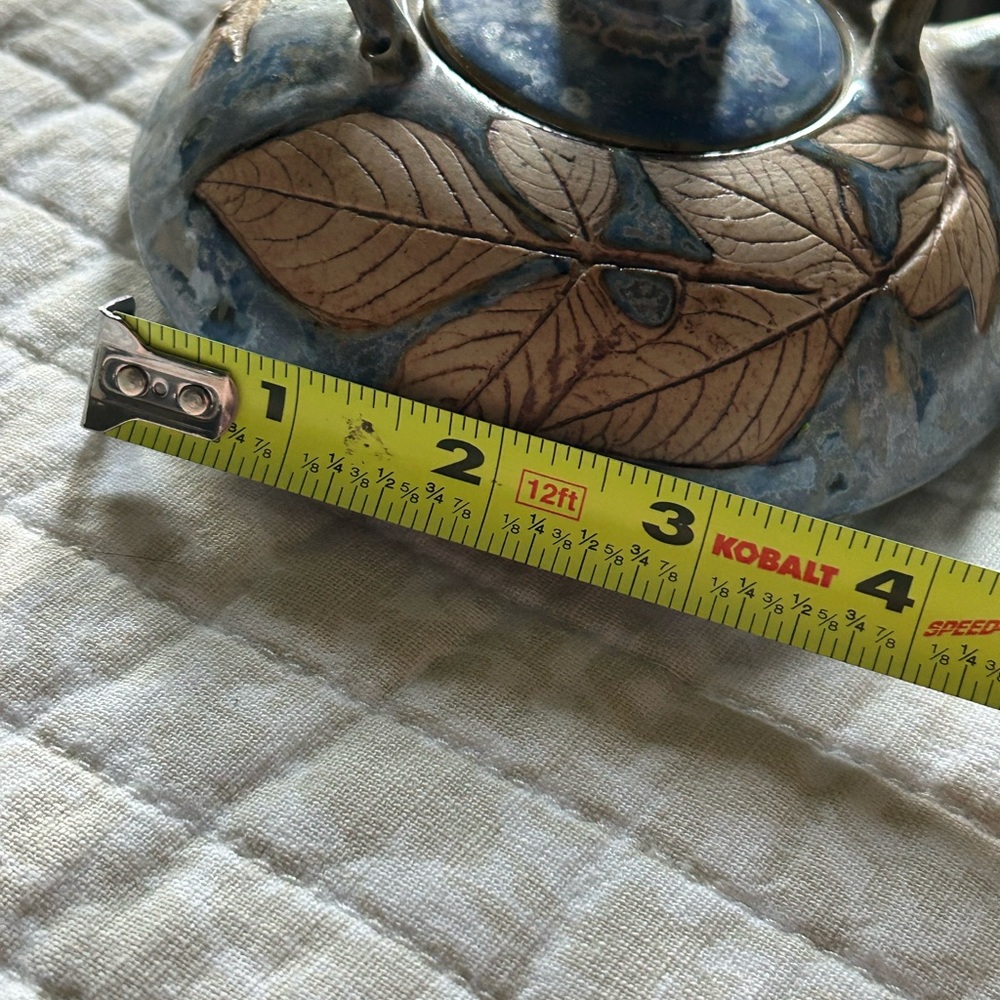 Blue and Brown Ceramic Art Teapot with Botanical Design - Picture 7 of 9